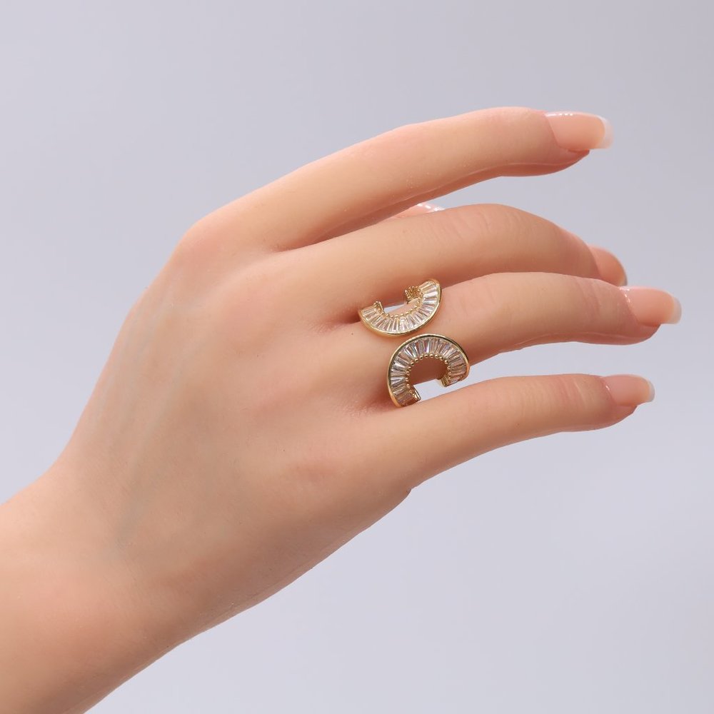 Gold and cubic double moon ring. OS - Picture 5 of 7